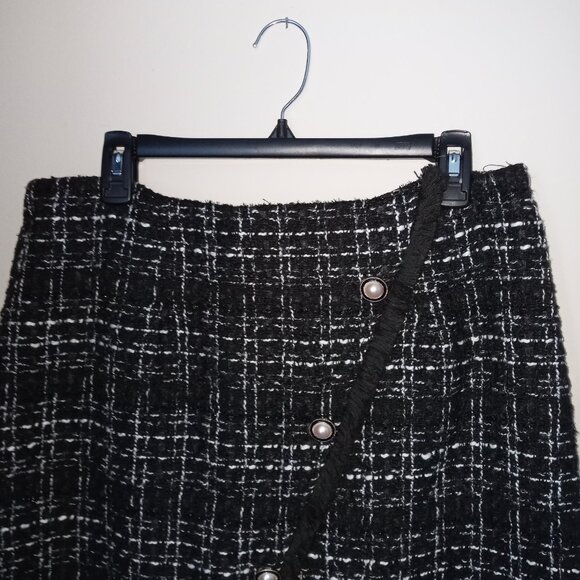Tweed Black & White faux Wrap Skirt W/ Fringe sz XL  NWOT  /B17 - Picture 2 of 6